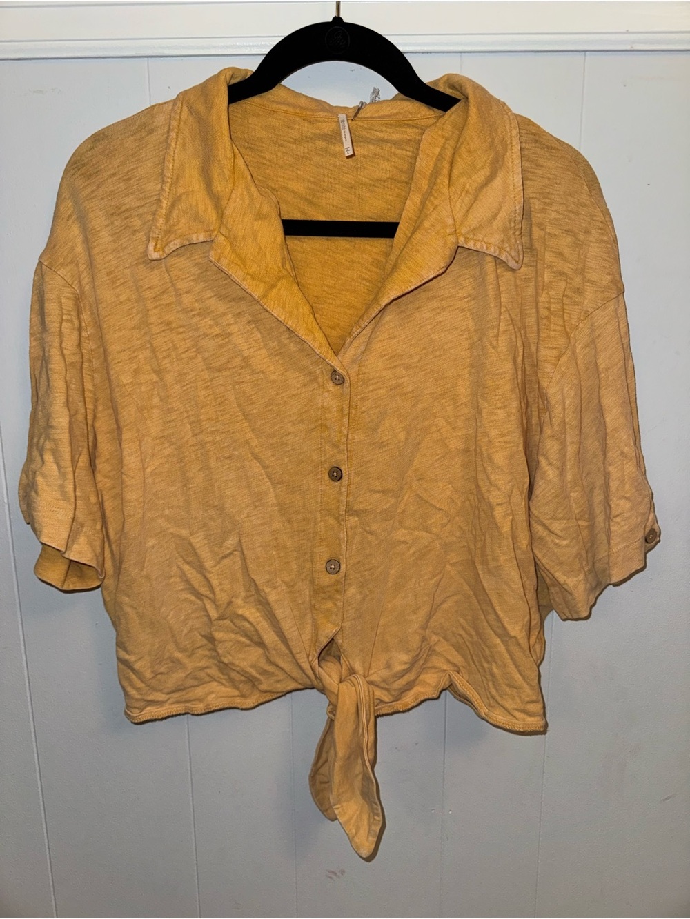 Casual Tie-Front Blouse in Mustard Yellow